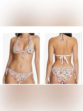 Bleu Rod Beattie Flower Hour Triangle Halter Bikini Top and Bikini Bottom Sz 10